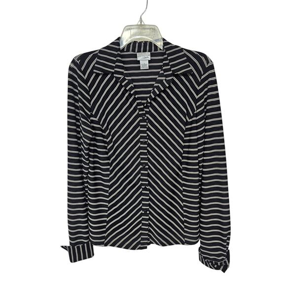 Womens Retro Striped Button Up Top Small Black Preppy Retro Old Money Office - Picture 1 of 6